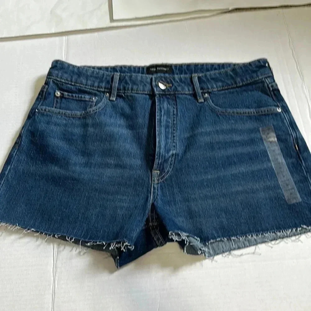 Free Assembly raw hem denim jean shorts size 14 dark wash NWT